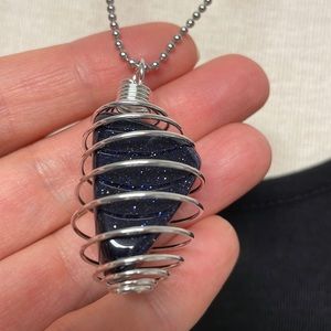 Tumbled Blue GoldStone Cage Charm Necklace (1)